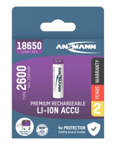 Li-Ion Akku 18650 Typ 2600 (min. 2500 mAh) mit USB Typ-C Ladebuchse