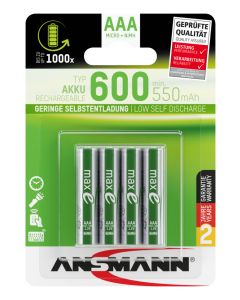  NiMH Akku Micro AAA Typ 600 (min. 550 mAh) maxE 4er Blister