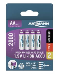 Li-Ion Akkus Mignon AA Typ 2000 (min. 1800 mAh) 4er Papierblister