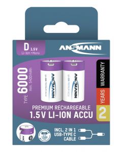 Li-Ion Akkus Mono D Typ 6000 (min. 5400 mAh) 2er Papierblister