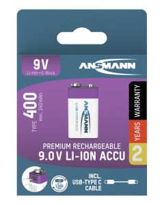 Li-Ion Akku 9V E-Block Typ 400 (min. 340 mAh) 1er Papierblister